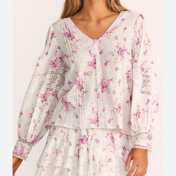 LoveShackFancy Merida Blouse Magenta Light - Picture 1 of 8